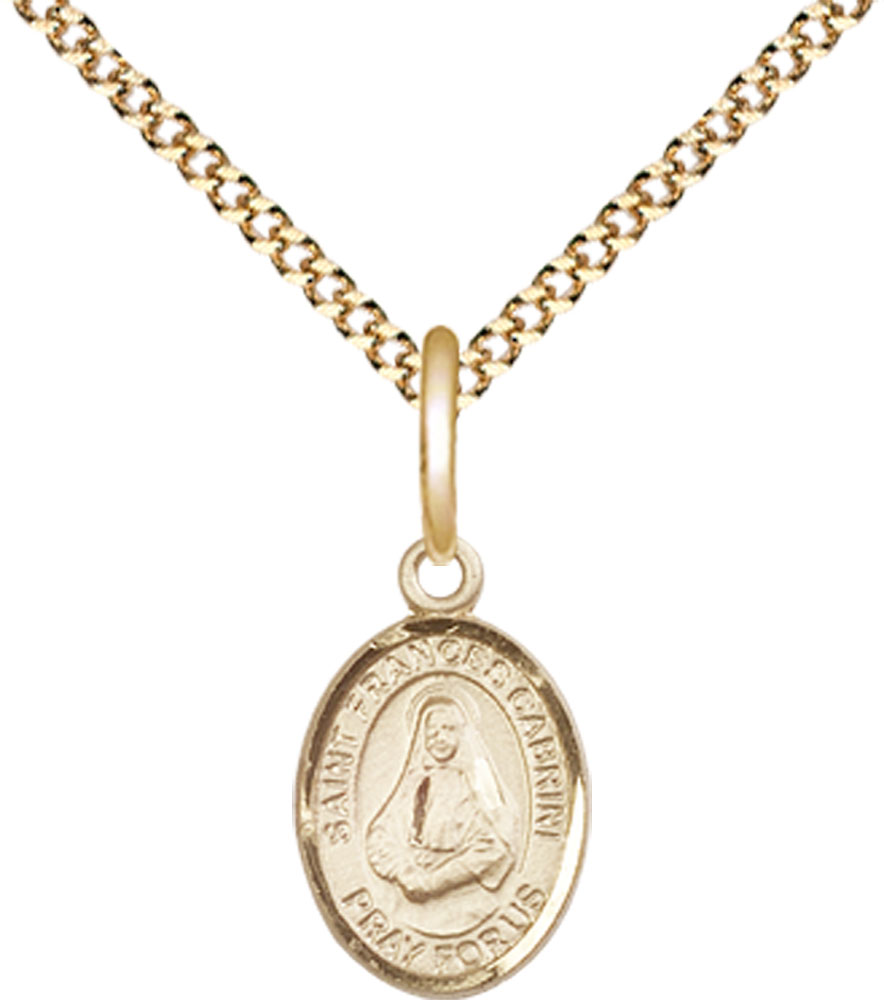 14kt Gold Filled Saint Frances Cabrini Pendant on a 18 inch Gold Plate Light Curb chain