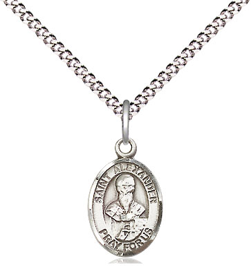 Sterling Silver Saint Alexander Sauli Pendant on a 18 inch Light Rhodium Light Curb chain