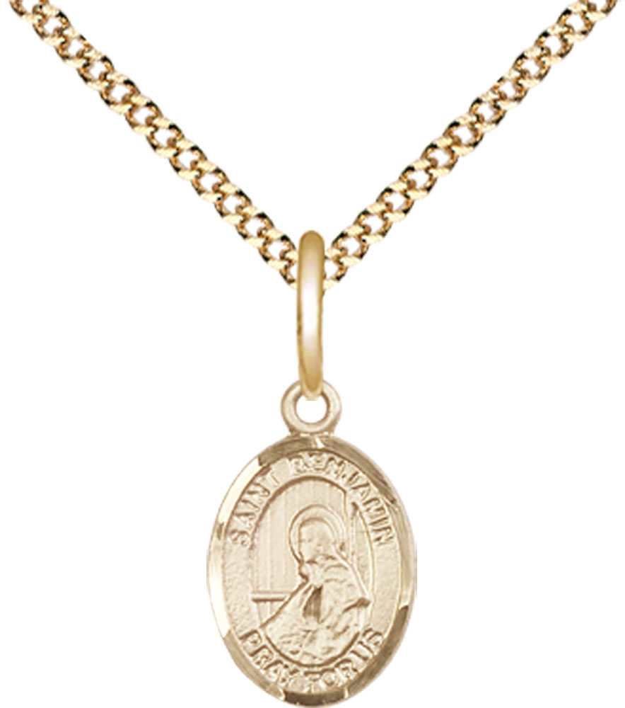14kt Gold Filled Saint Benjamin Pendant on a 18 inch Gold Plate Light Curb chain