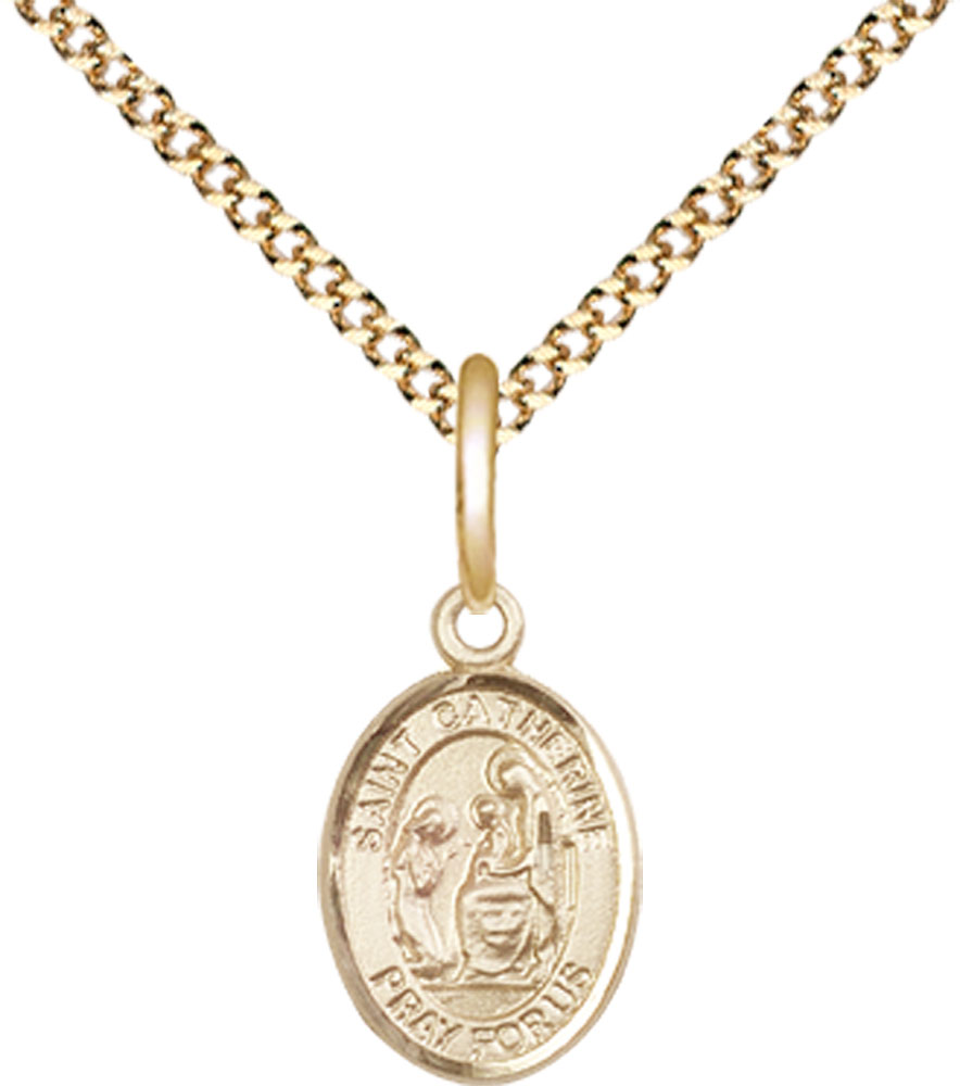 14kt Gold Filled Saint Catherine of Siena Pendant on a 18 inch Gold Plate Light Curb chain