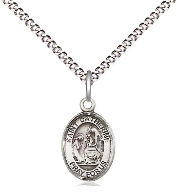 Sterling Silver Saint Catherine of Siena Pendant on a 18 inch Light Rhodium Light Curb chain