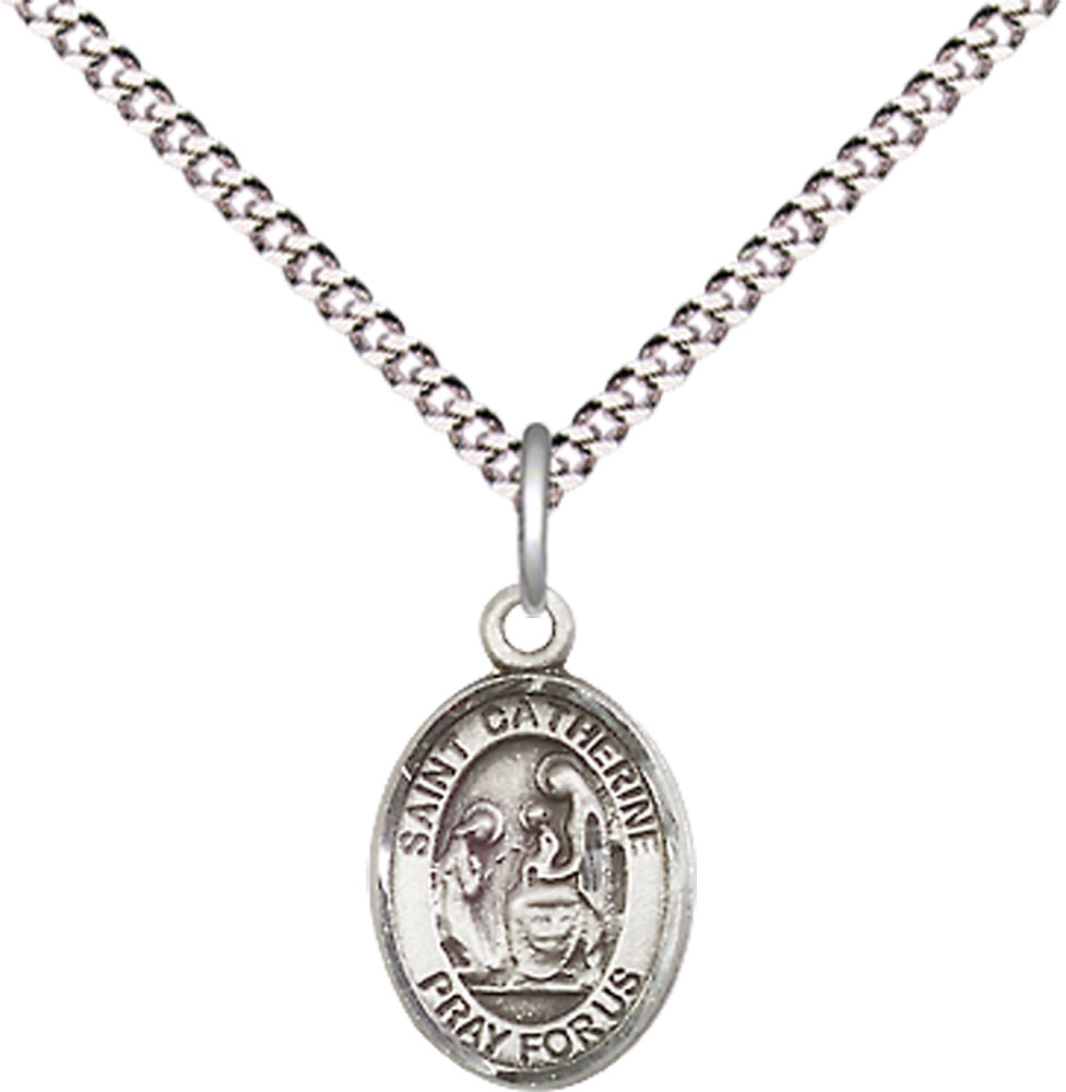 Sterling Silver Saint Catherine of Siena Pendant on a 18 inch Light Rhodium Light Curb chain