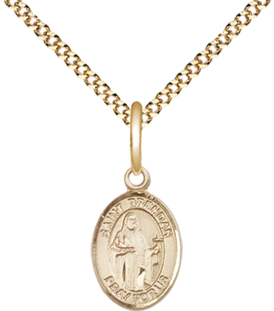 14kt Gold Filled Saint Brendan the Navigator Pendant on a 18 inch Gold Plate Light Curb chain