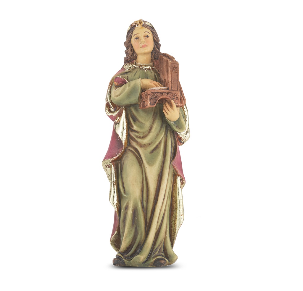 4" Saint Cecilia Cold Cast Resin Hand Painted Statue   P65