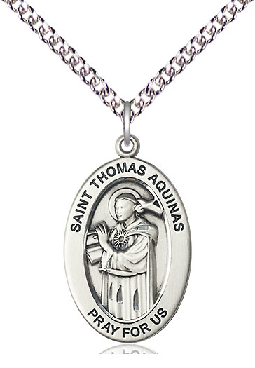Sterling Silver Saint Thomas Aquinas Pendant on a 24 inch Sterling Silver Heavy Curb chain
