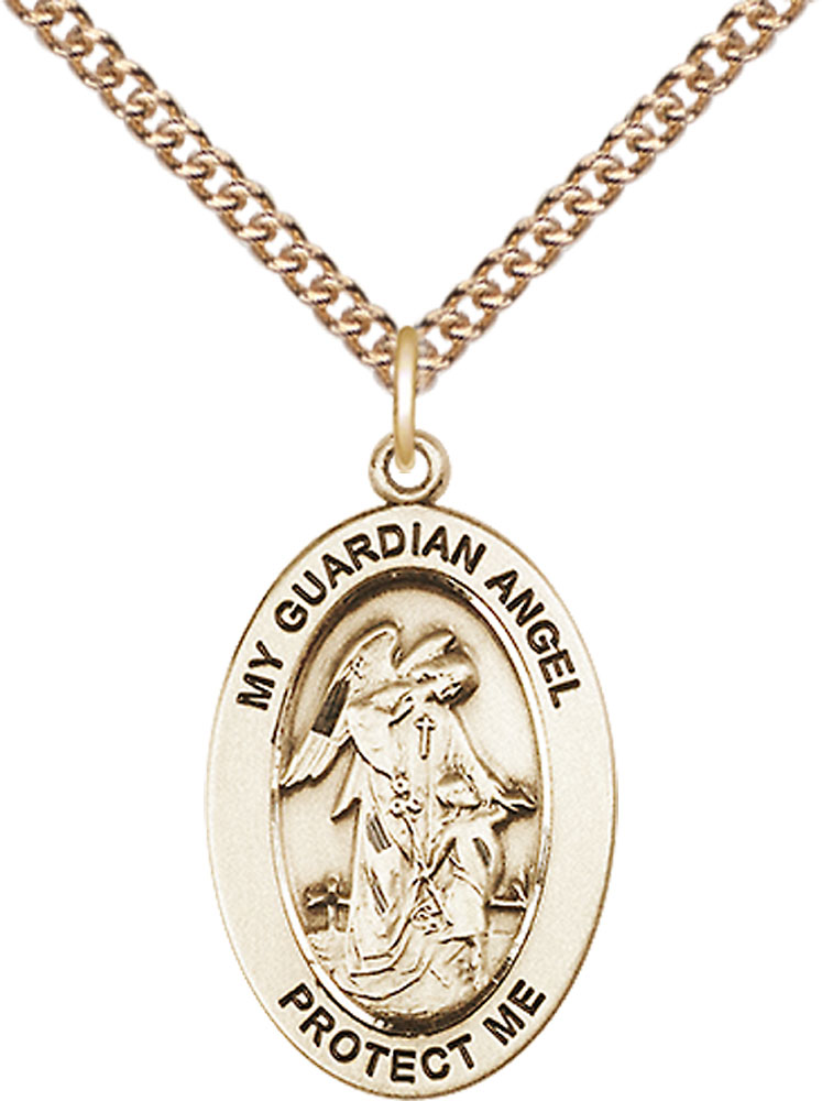 14kt Gold Filled Guardian Angel w/Child Pendant on a 24 inch Gold Filled Heavy Curb chain