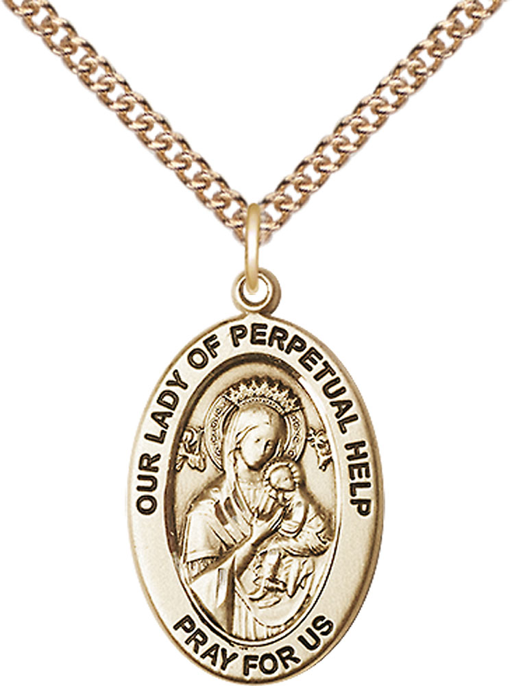 14kt Gold Filled Our Lady of Perpetual Help Pendant on a 24 inch Gold Filled Heavy Curb chain