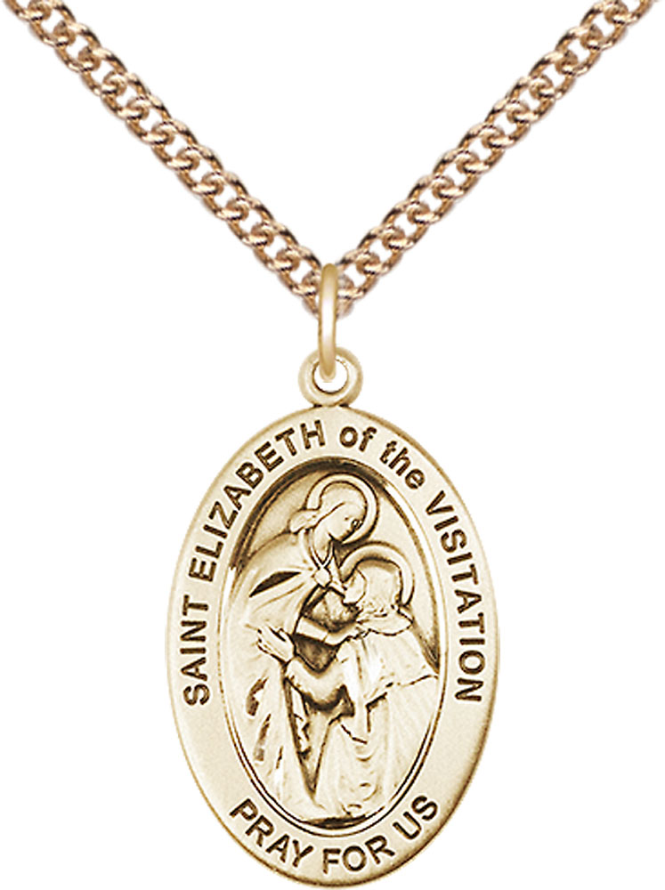 14kt Gold Filled Saint Elizabeth of the Visitation Pendant on a 24 inch Gold Filled Heavy Curb chain