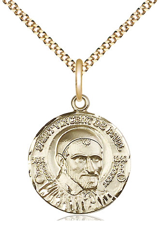 14kt Gold Filled Saint Vincent de Paul Pendant on a 18 inch Gold Plate Light Curb chain