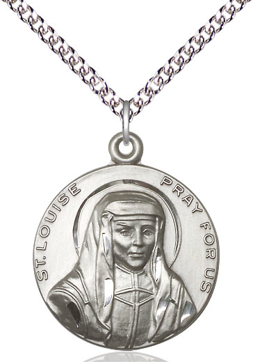 Sterling Silver Saint Louise Pendant on a 24 inch Sterling Silver Heavy Curb chain