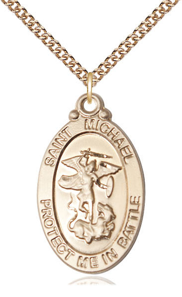 14kt Gold Filled Saint Michael Guardian Angel Pendant on a 24 inch Gold Filled Heavy Curb chain