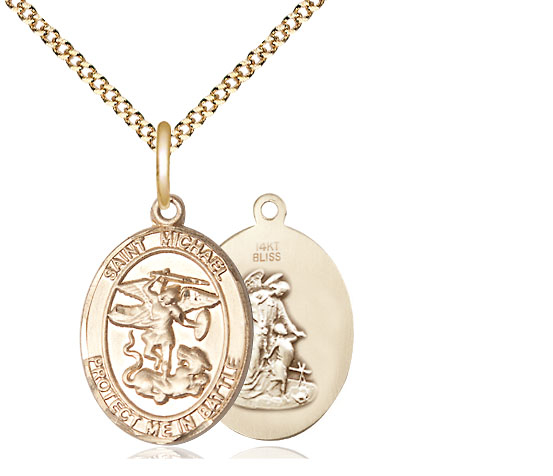 14kt Gold Filled Saint Michael Guardian Angel Pendant on a 18 inch Gold Plate Light Curb chain