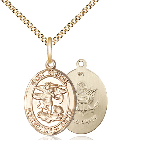 14kt Gold Filled Saint Michael Army Pendant on a 18 inch Gold Plate Light Curb chain