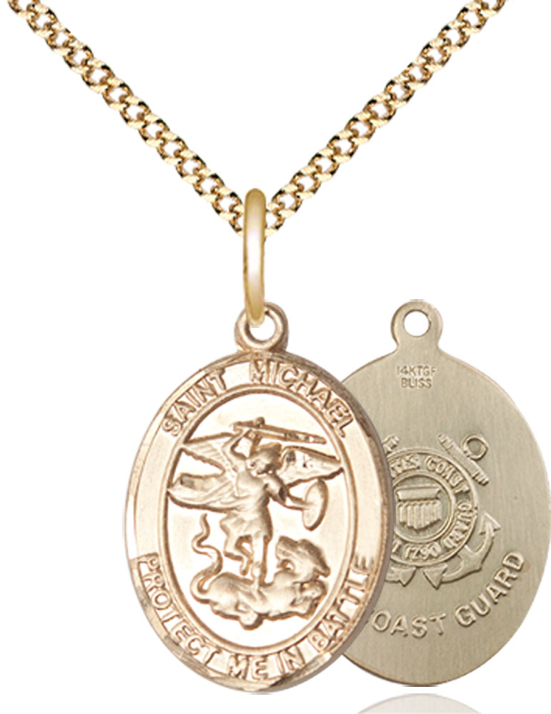 14kt Gold Filled Saint Michael Coast Guard Pendant on a 18 inch Gold Plate Light Curb chain
