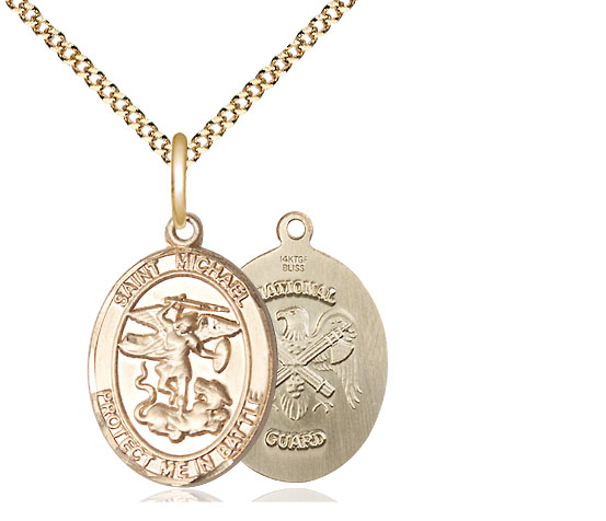 14kt Gold Filled Saint Michael National Guard Pendant on a 18 inch Gold Plate Light Curb chain