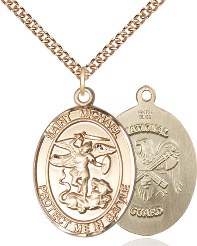14kt Gold Filled Saint Michael National Guard Pendant on a 24 inch Gold Filled Heavy Curb chain