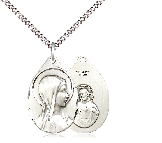 Sterling Silver Sorrowful Mother Pendant on a 18 inch Light Rhodium Light Curb chain