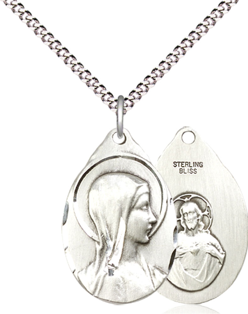 Sterling Silver Sorrowful Mother Pendant on a 18 inch Light Rhodium Light Curb chain