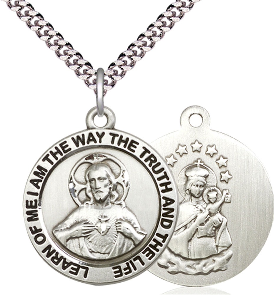 Sterling Silver Scapular Pendant on a 24 inch Light Rhodium Heavy Curb chain