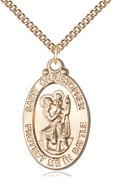 14kt Gold Filled Saint Christopher Pendant on a 24 inch Gold Filled Heavy Curb chain