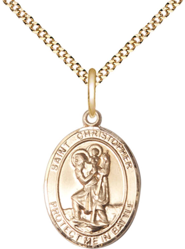 14kt Gold Filled Saint Christopher Pendant on a 18 inch Gold Plate Light Curb chain