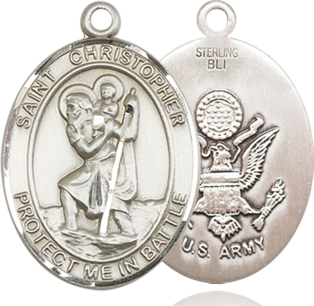 Sterling Silver Saint Christopher Army Medal