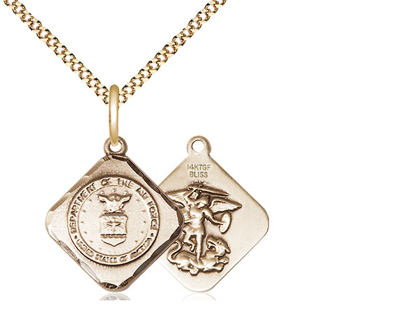 14kt Gold Filled Air Force Diamond Pendant on a 18 inch Gold Plate Light Curb chain