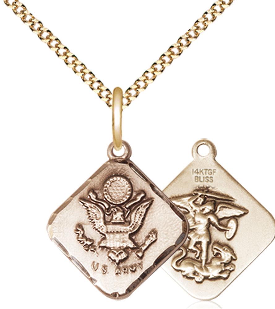 14kt Gold Filled Army Diamond Pendant on a 18 inch Gold Plate Light Curb chain