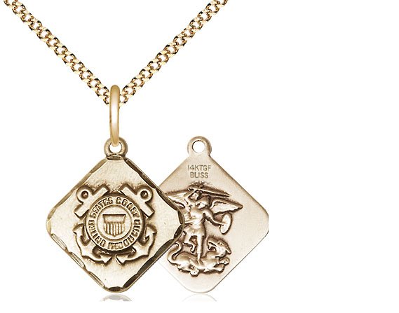 14kt Gold Filled Coast Guard Diamond Pendant on a 18 inch Gold Plate Light Curb chain