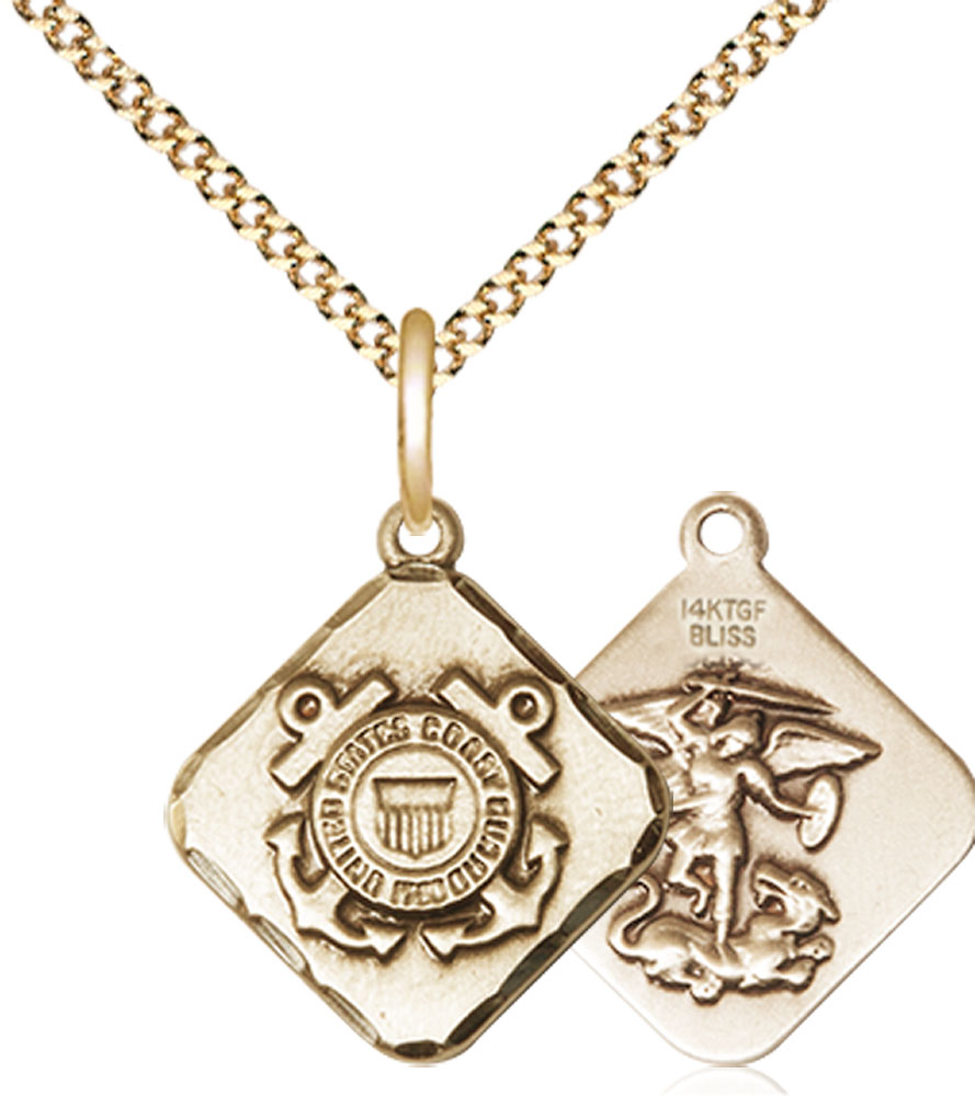 14kt Gold Filled Coast Guard Diamond Pendant on a 18 inch Gold Plate Light Curb chain