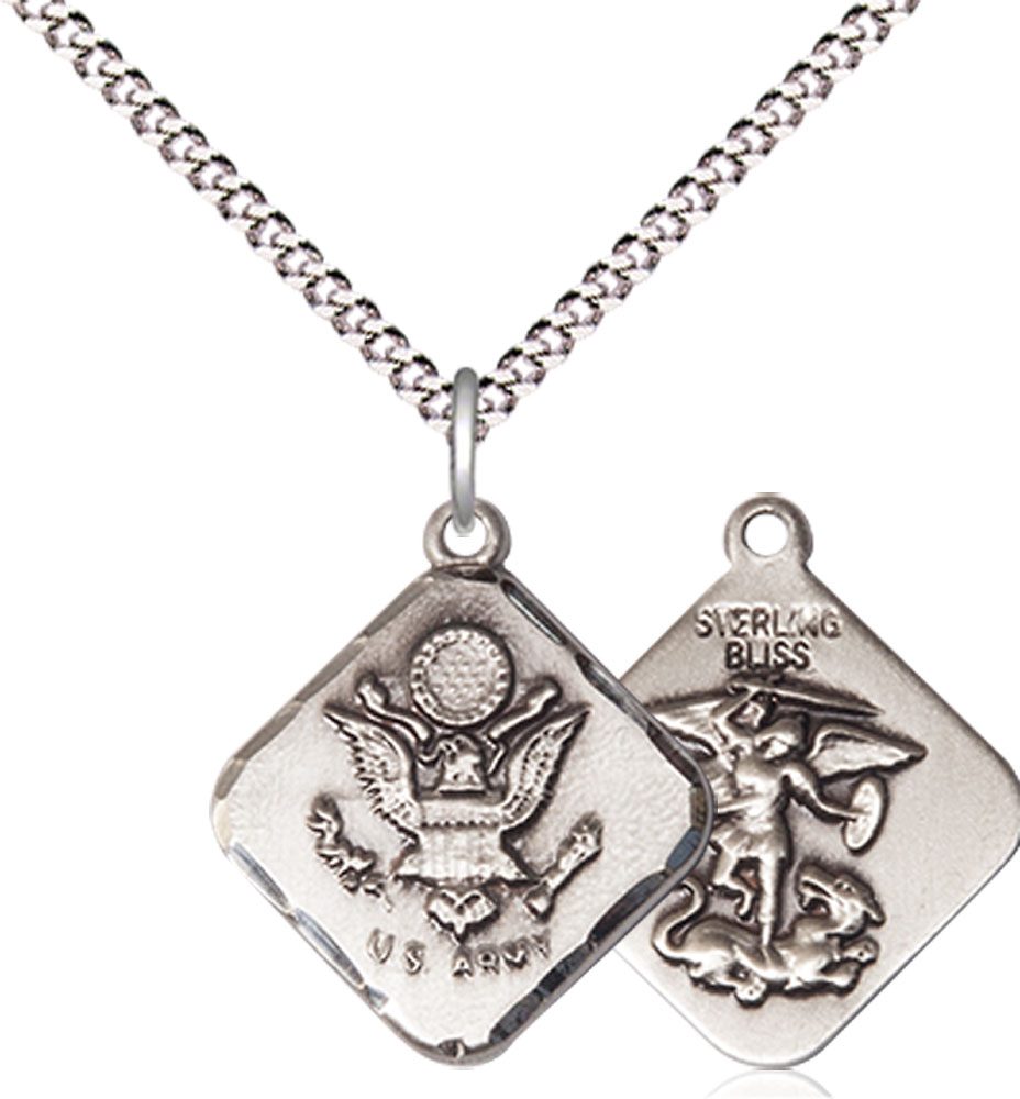Sterling Silver Army Diamond Pendant on a 18 inch Light Rhodium Light Curb chain