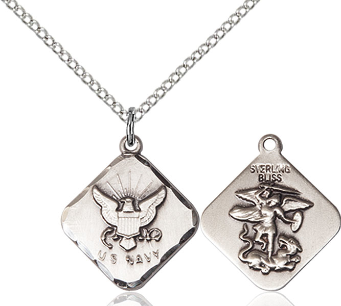 Sterling Silver Navy Diamond Pendant on a 18 inch Light Rhodium Light Curb chain