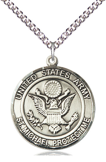 Sterling Silver Army St Michael Pendant on a 24 inch Sterling Silver Heavy Curb chain