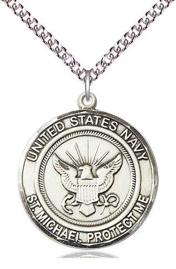 Sterling Silver Navy St Michael Pendant on a 24 inch Sterling Silver Heavy Curb chain
