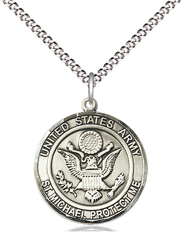 Sterling Silver Army St Michael Pendant on a 18 inch Light Rhodium Light Curb chain
