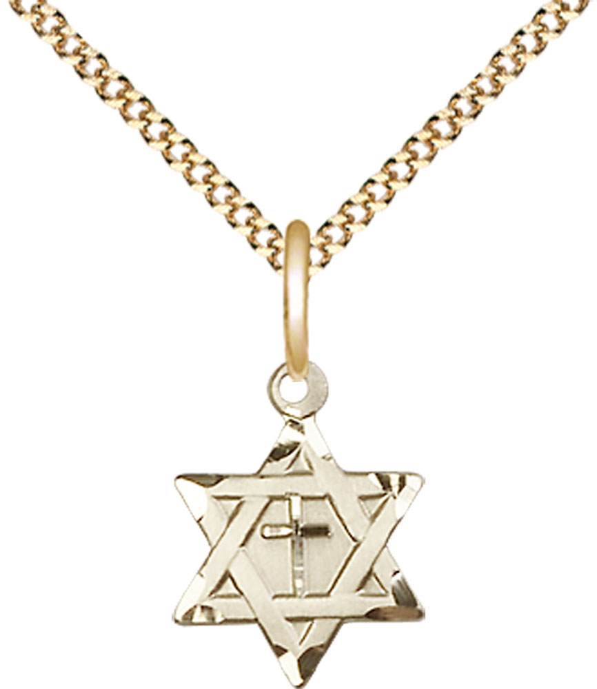 14kt Gold Filled Star of David w/ Cross Pendant on a 18 inch Gold Plate Light Curb chain