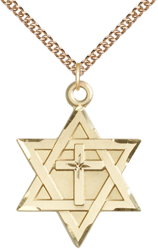 14kt Gold Filled Star of David w/ Cross Pendant on a 24 inch Gold Filled Heavy Curb chain