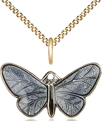 14kt Gold Filled Butterfly Pendant on a 18 inch Gold Plate Light Curb chain