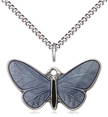 Sterling Silver Butterfly Pendant on a 18 inch Light Rhodium Light Curb chain