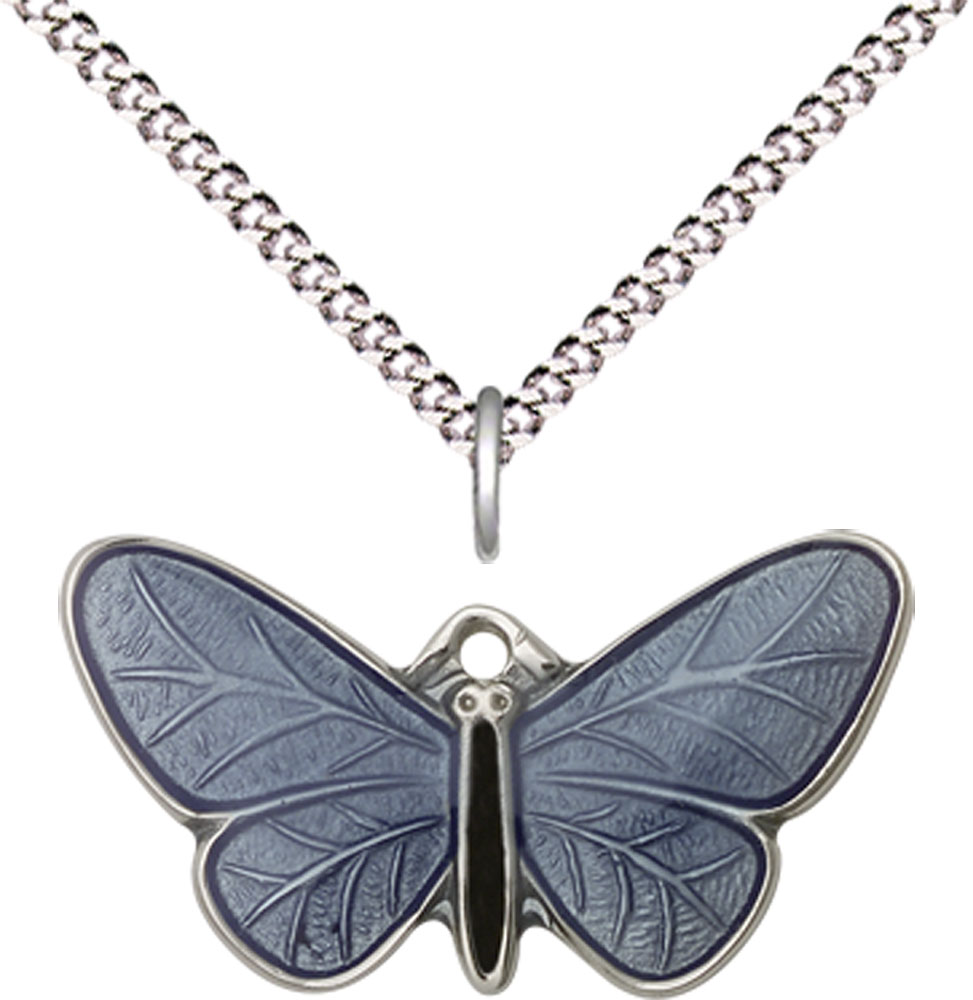 Sterling Silver Butterfly Pendant on a 18 inch Light Rhodium Light Curb chain