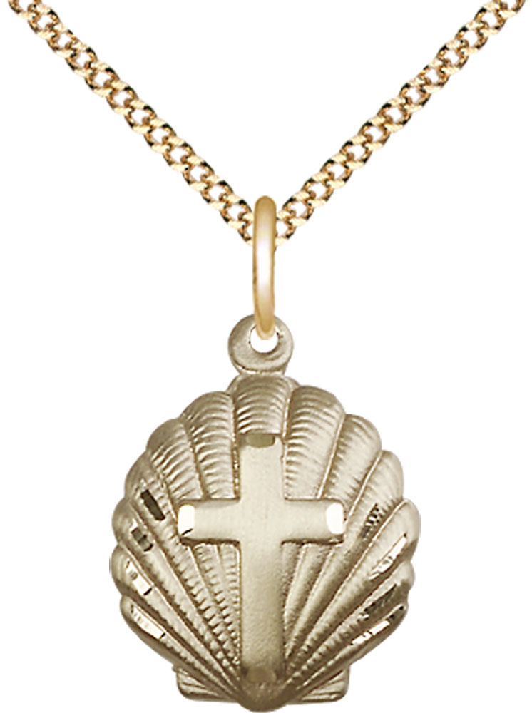 14kt Gold Filled Cross Pendant on a 18 inch Gold Plate Light Curb chain