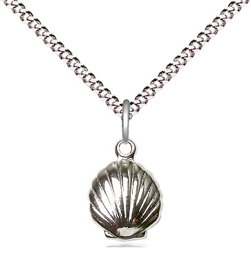 Sterling Silver Shell Pendant on a 18 inch Light Rhodium Light Curb chain