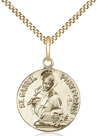 14kt Gold Filled Saint Gabriel of the Blessed Virgin Pendant on a 18 inch Gold Plate Light Curb chain