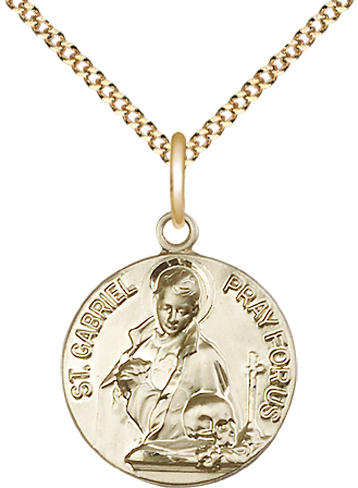14kt Gold Filled Saint Gabriel of the Blessed Virgin Pendant on a 18 inch Gold Plate Light Curb chain
