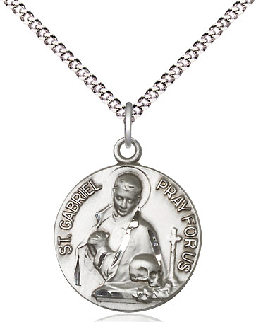 Sterling Silver Saint Gabriel of the Blessed Virgin Pendant on a 18 inch Light Rhodium Light Curb chain