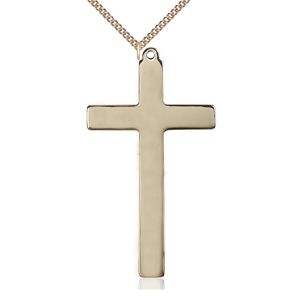 14kt Gold Filled Choir Cross Pendant on a 24 inch Gold Filled Heavy Curb chain