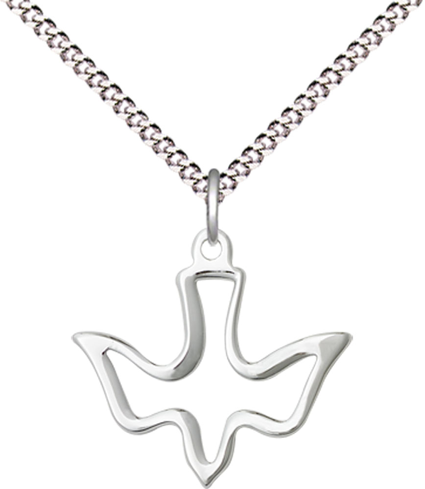 Sterling Silver Holy Spirit Pendant on a 18 inch Light Rhodium Light Curb chain