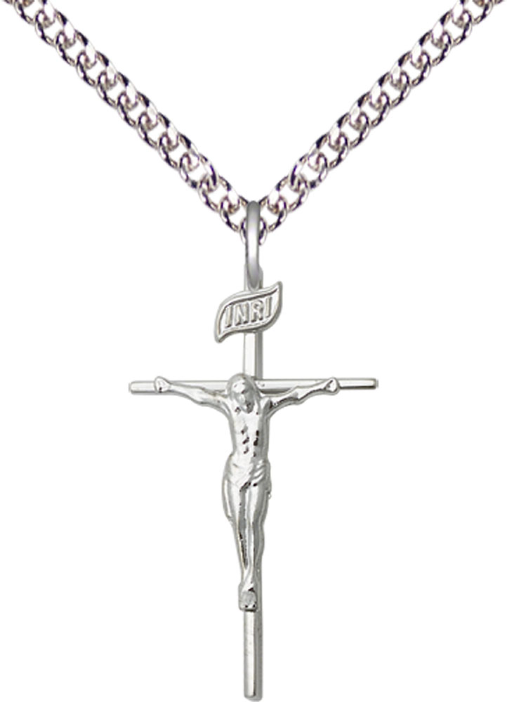 Sterling Silver Crucifix Pendant on a 24 inch Sterling Silver Heavy Curb chain