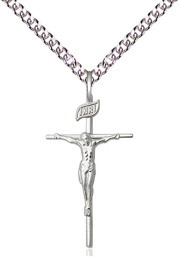 Sterling Silver Crucifix Pendant on a 24 inch Sterling Silver Heavy Curb chain