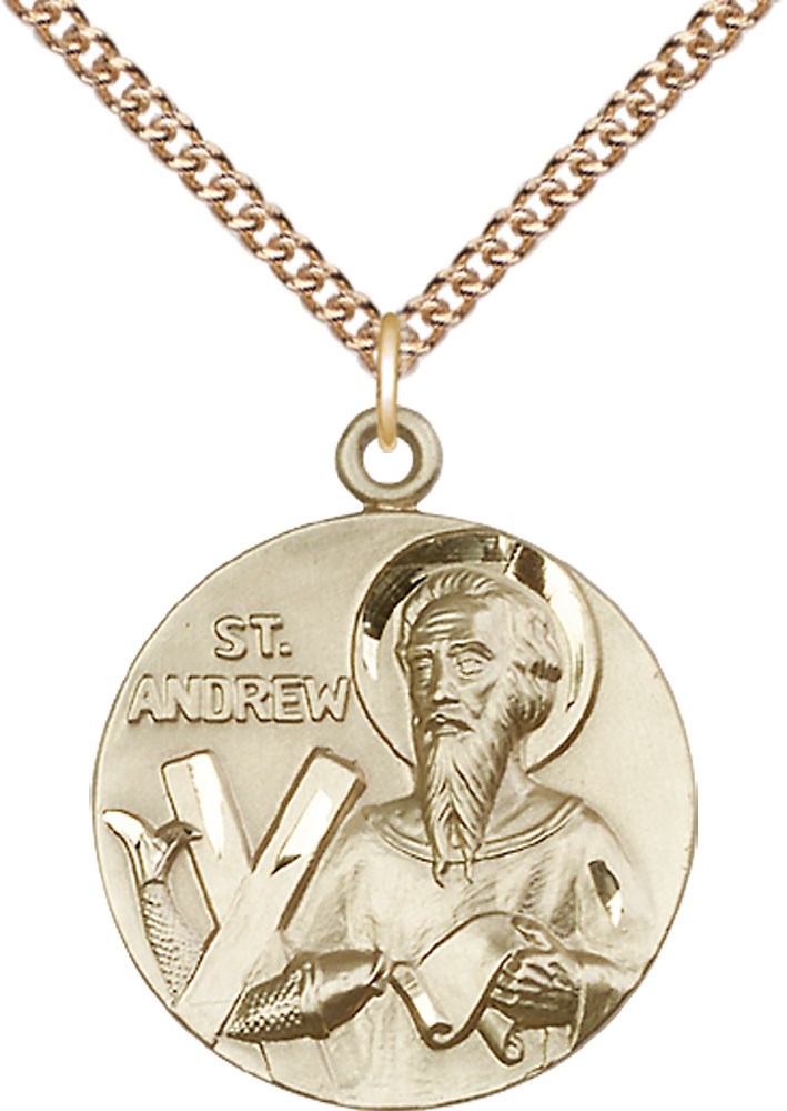 14kt Gold Filled Saint Andrew Pendant on a 24 inch Gold Filled Heavy Curb chain
